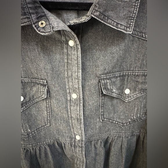 Distressed Black Snap Front Shirt - Picture 3 of 8